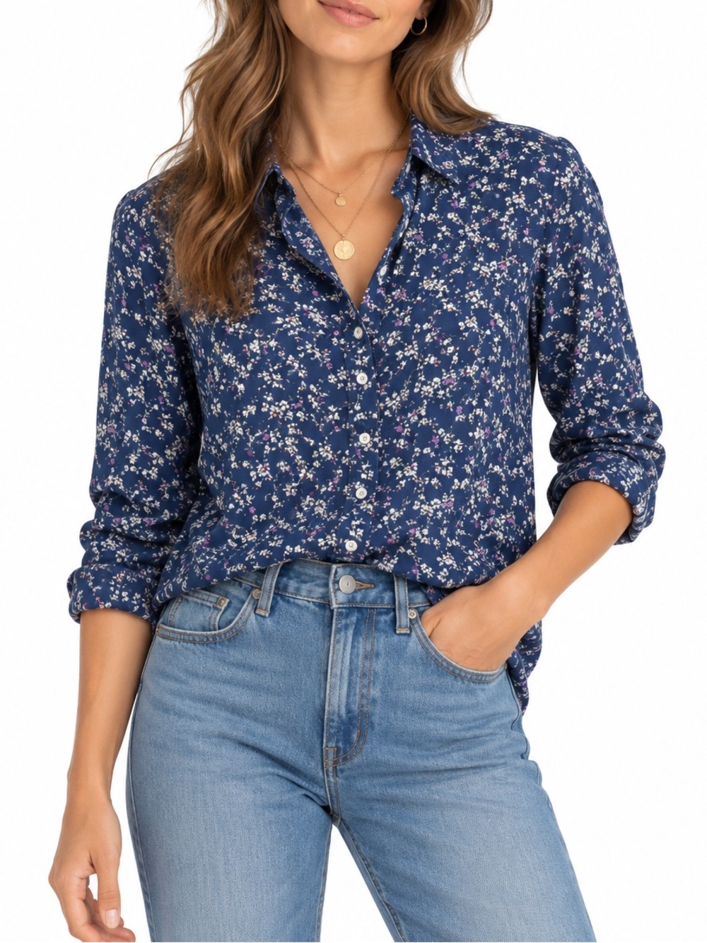 Banana Republic Classic Fit Blue Floral Button-down Shirt Size S